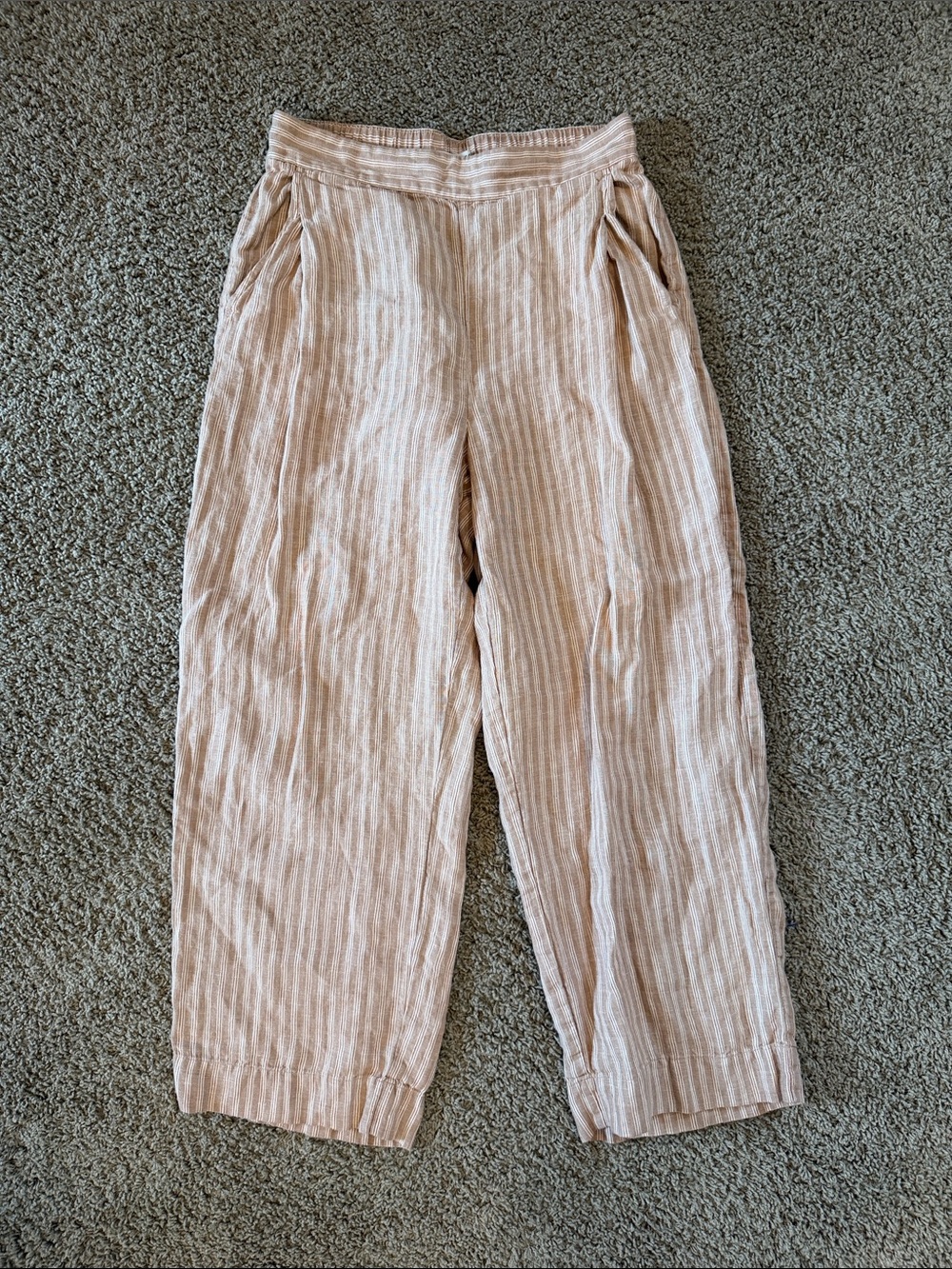Madewell Light Beige Striped Wide-Leg Linen Pants